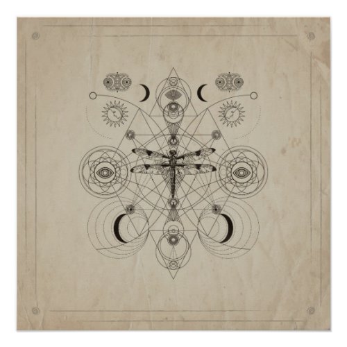 Dragonfly Sacred Geometry Composition Poster