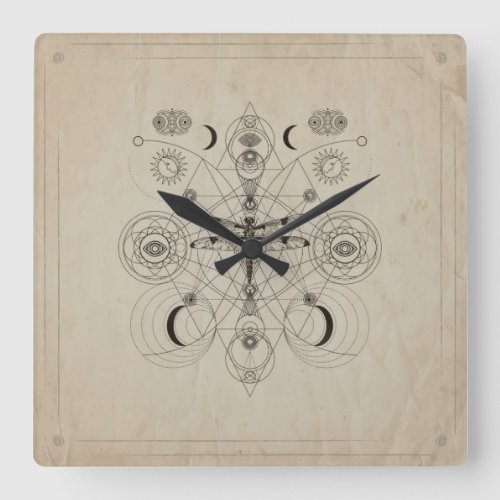 Dragonfly Sacred Geometry Composition Square Wall Clock