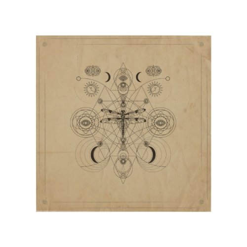 Dragonfly Sacred Geometry Composition Wood Wall Art