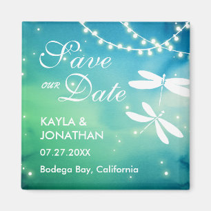 Dragonfly Save the Date Magnets Blue & Green