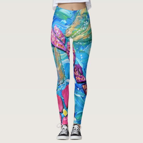 Dragonfly Sea Glass Mix Media Collage Leggings