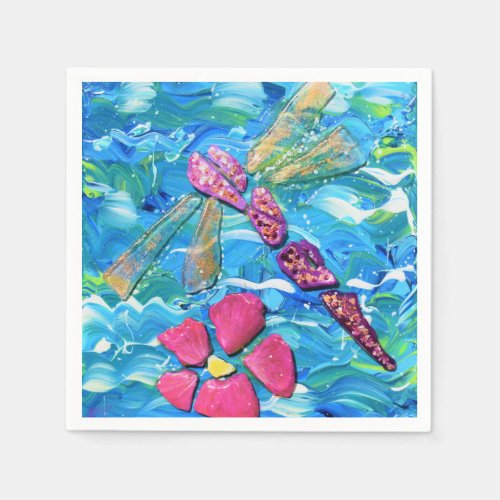 Dragonfly Sea Glass Mix Media Collage Napkins