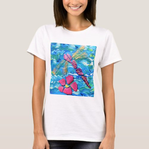 Dragonfly Sea Glass Mix Media Collage T_Shirt