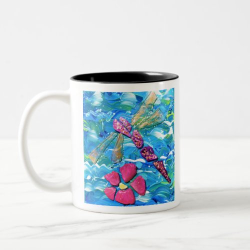 Dragonfly Sea Glass Mix Media Collage Two_Tone Coffee Mug