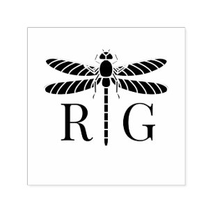 Dragonfly Silhouette 2 Initial Wedding Monogram #2 Self-inking Stamp