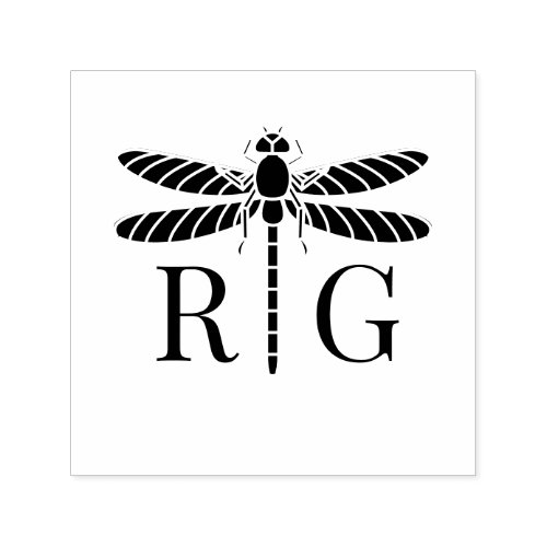 Dragonfly Silhouette 2 Initial Wedding Monogram 2 Self_inking Stamp