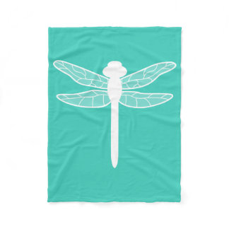 Dragonfly Silhouette On Turquoise Fleece Blanket