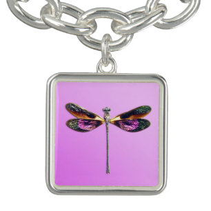 Dragonfly - silver, gold, purple and black bracelet
