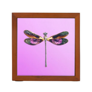Dragonfly - silver, gold, purple and black desk organizer