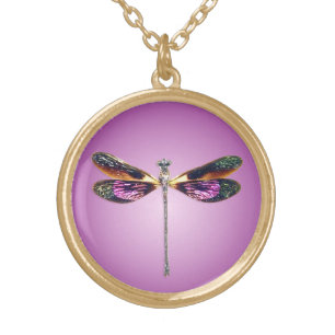 Dragonfly - silver, gold, purple and black gold plated necklace