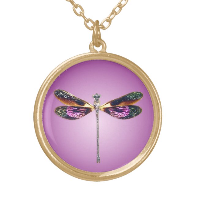 Dragonfly - silver, gold, purple and black gold plated necklace (Front)