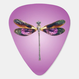 Dragonfly - silver, gold, purple and black guitar pick