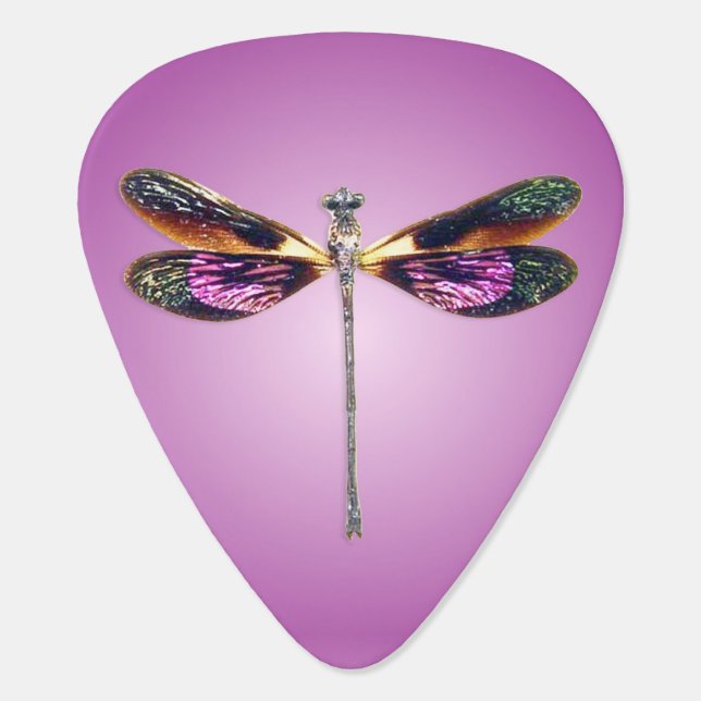 Dragonfly - silver, gold, purple and black guitar pick (Back)