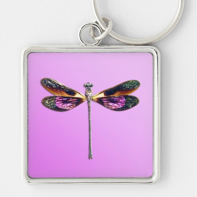 Dragonfly - silver, gold, purple and black keychain (Front)