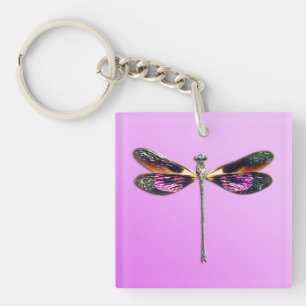 Dragonfly - silver, gold, purple and black keychain