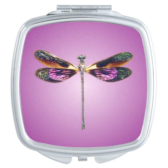 Dragonfly - silver, gold, purple and black makeup mirror (Front)
