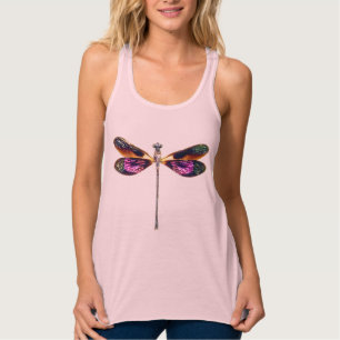 Dragonfly - silver, gold, purple and black tank top
