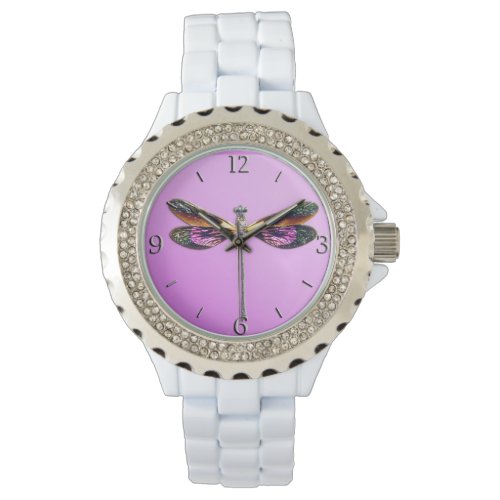 Dragonfly - silver, gold, purple and black wrist watch