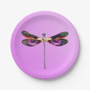 Dragonfly - silver, gold, purple on violet paper plates