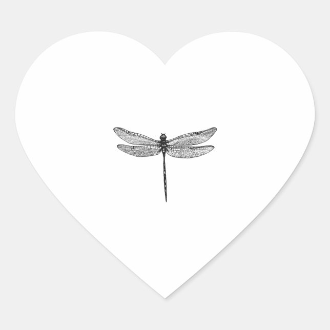 Dragonfly Sketch  Heart Sticker (Front)