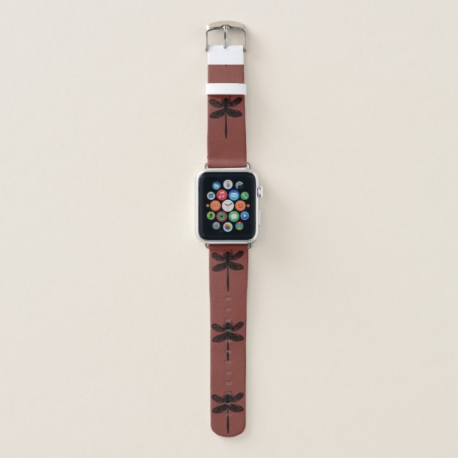 dragonfly sketch on brown apple watch band (Front)