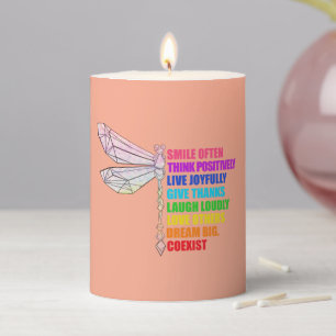 Dragonfly Smile Often Think Positively Quote Pillar Candle