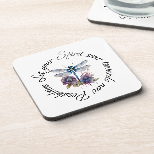 Dragonfly - spirit of new possibilities beverage coaster (Left Side)