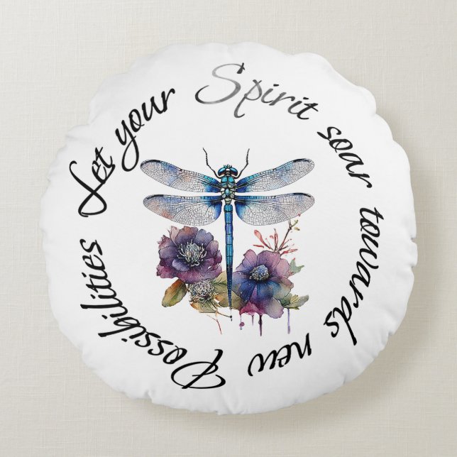Dragonfly - spirit of new possibilities round pillow (Front)