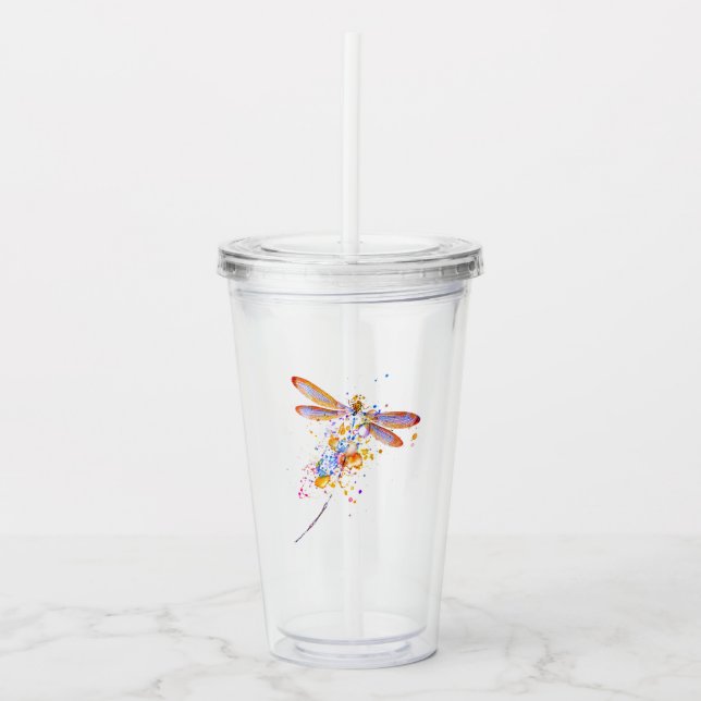 Dragonfly splatter acrylic tumbler (Front)