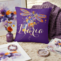 Dragonfly splatter throw pillow