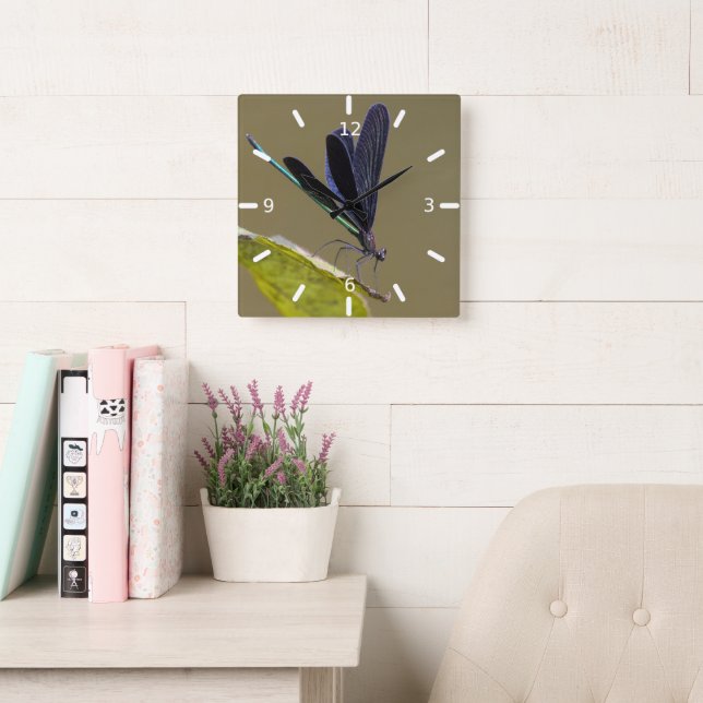 Dragonfly Square Wall Clock (Reading Room)