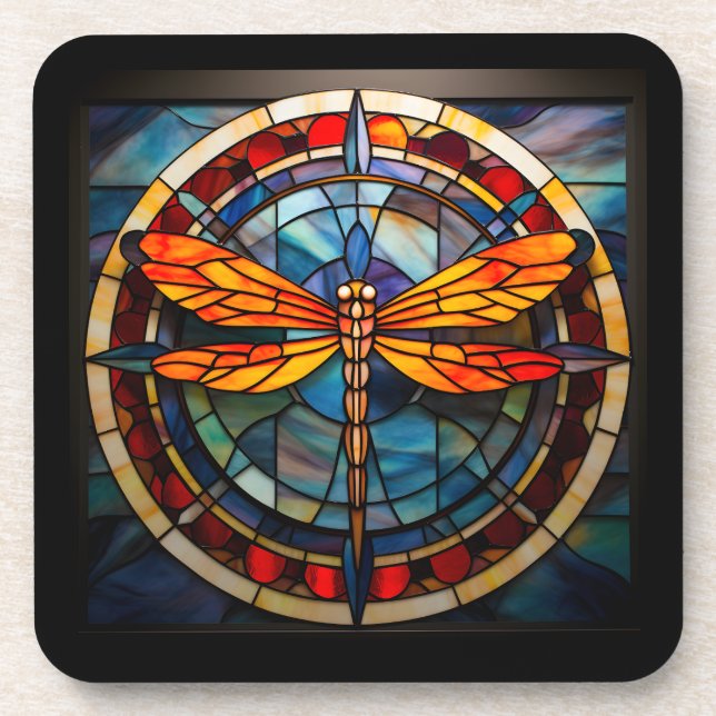 dragonfly stained glass beverage coaster (Front)