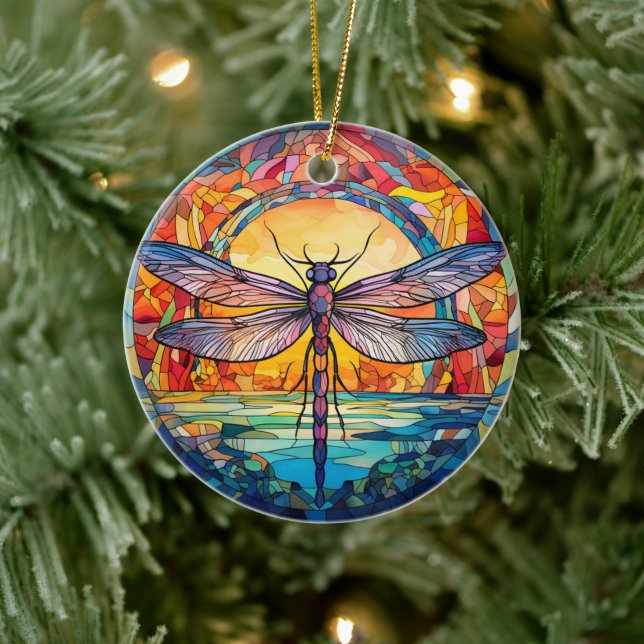 Dragonfly Stained Glass Ceramic Tree Decoration (Tree)