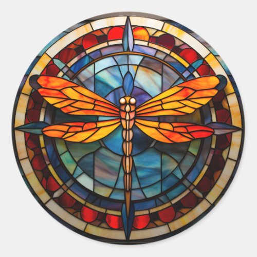 dragonfly stained glass classic round sticker