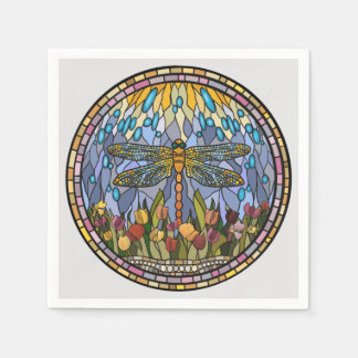 Dragonfly-Stained Glass Design Napkins
