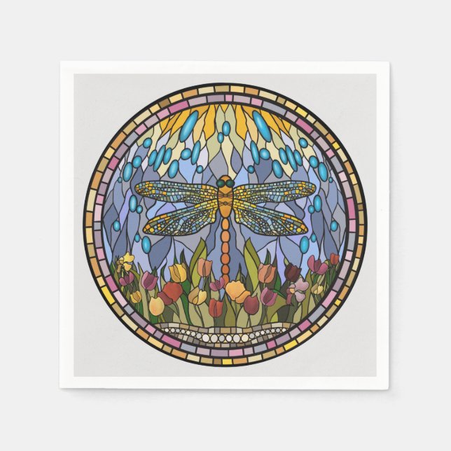Dragonfly-Stained Glass Design  Napkins (Front)