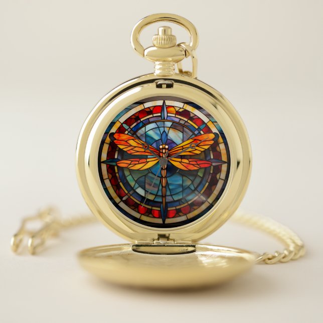 dragonfly stained glass pocket watch (Inside)
