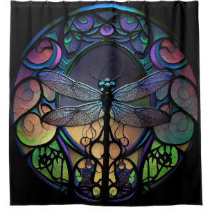 Dragonfly Stained Glass Shower Curtain