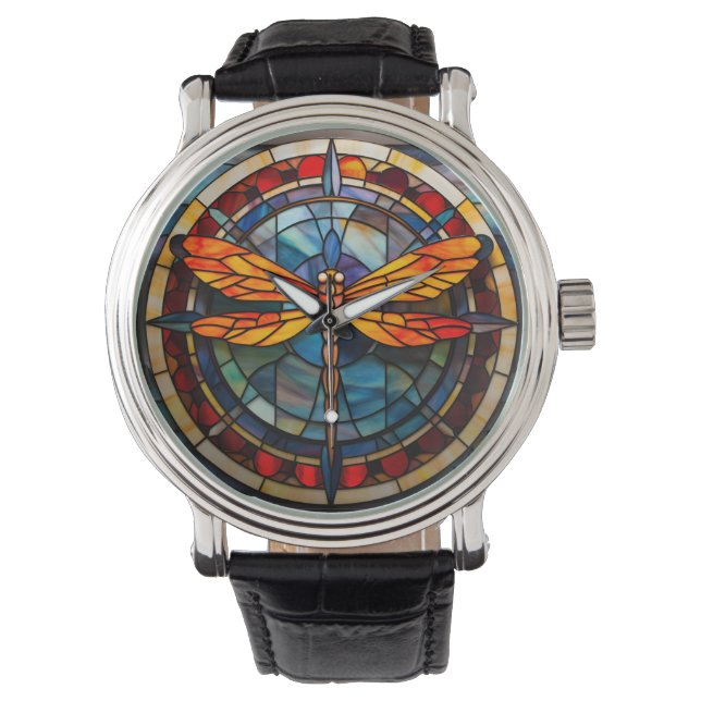 dragonfly stained glass watch (Front)