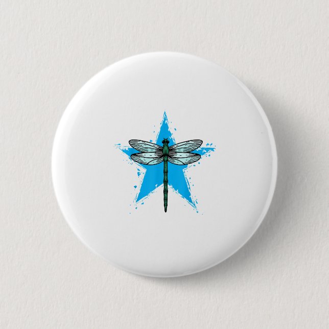 Dragonfly Star Design Insect Love Lover Dragonflie Button (Front)