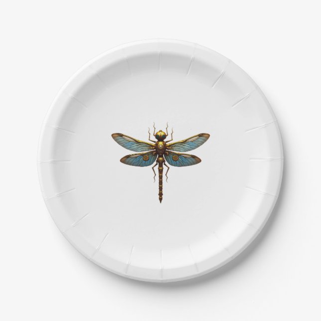 Dragonfly Steam Punk Insect Art Engineer Steampunk Paper Plates (Front)
