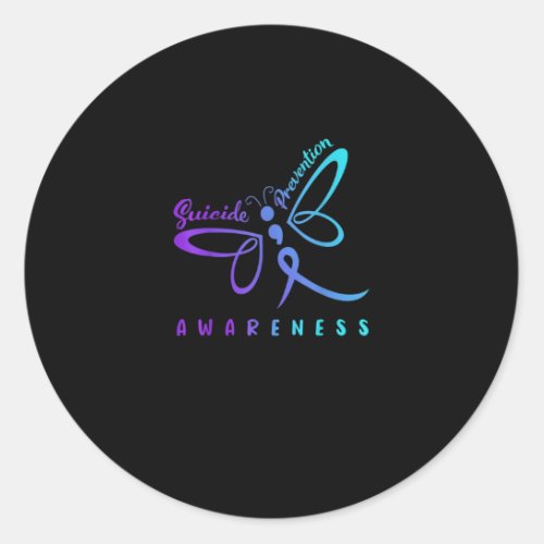 Dragonfly Suicide Prevention Aware Teal Ribbon Classic Round Sticker