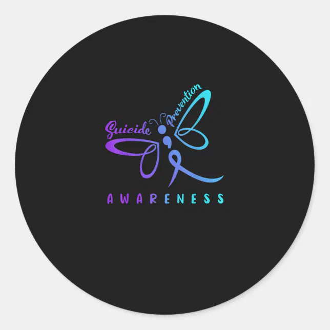 Dragonfly Suicide Prevention Aware Teal Ribbon Classic Round Sticker Zazzle