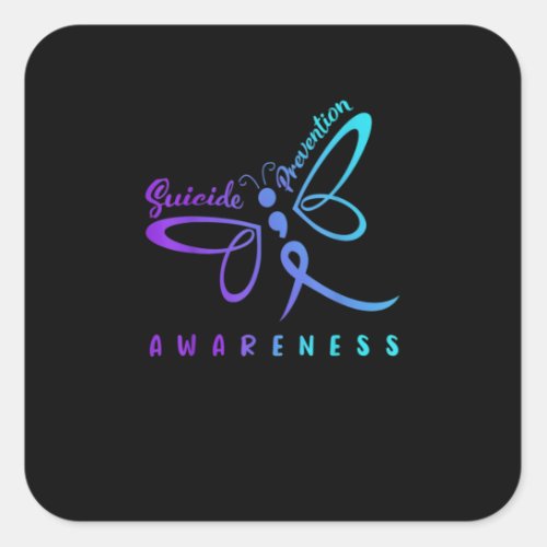 Dragonfly Suicide Prevention Aware Teal Ribbon Square Sticker