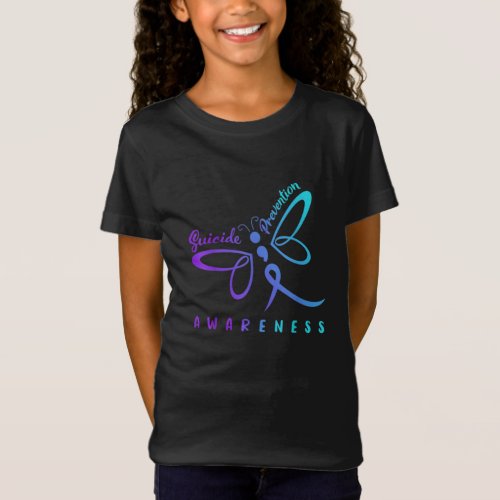 Dragonfly Suicide Prevention Aware Teal Ribbon T_Shirt