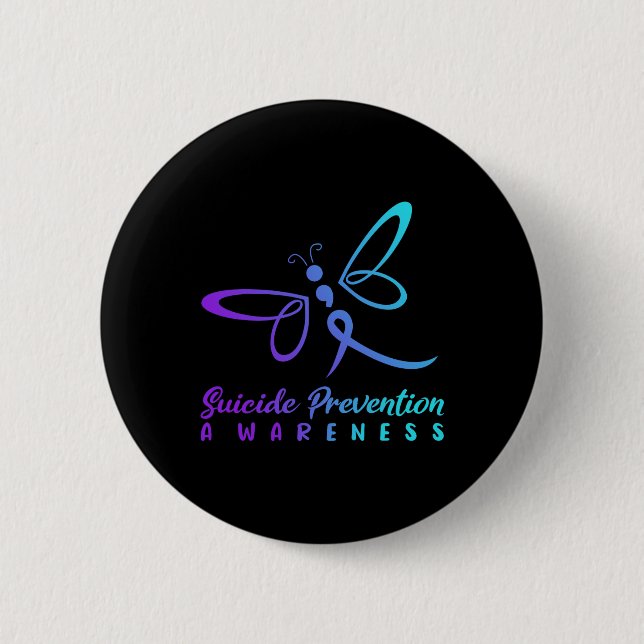 Dragonfly Suicide Prevention Awareness Pink And Te Button (Front)
