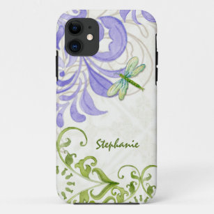 Dragonfly Swirl Flourish Watercolor Personalized iPhone 11 Case