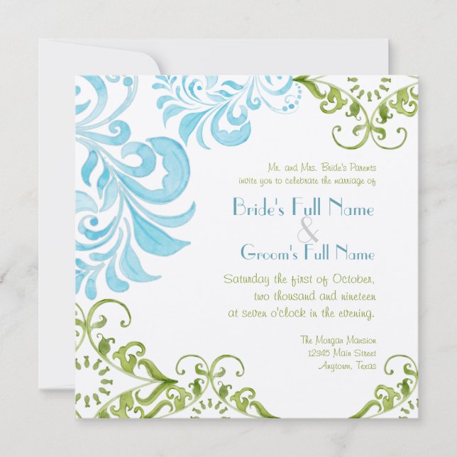 Dragonfly Swirls Scroll Chic Modern Floral Invite (Front)