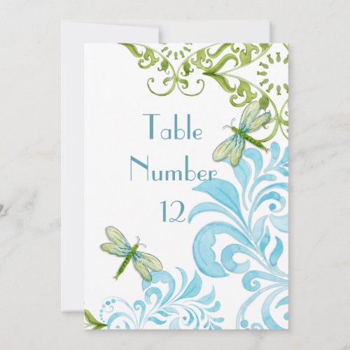 Dragonfly Swirls Scroll Modern Floral Table Number Custom Announcement