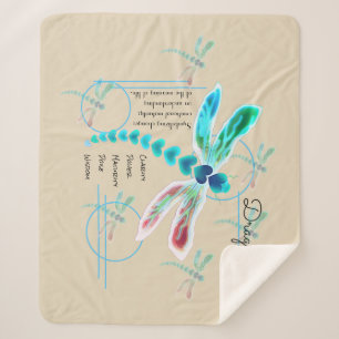 Dragonfly Teal & Khaki Medium Sherpa Blanket